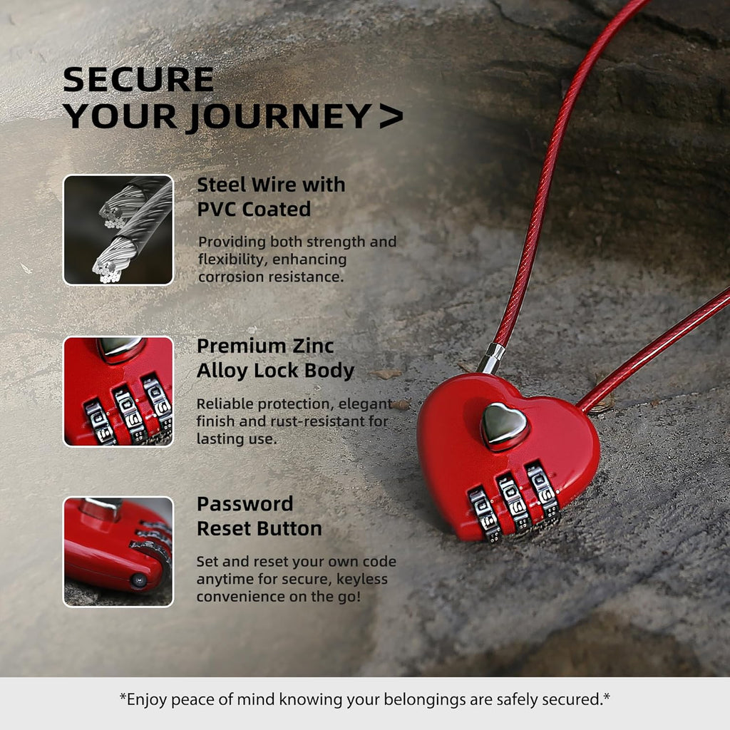Small Combination Lock, Cable Locks with Combination, Cute Padlock with Code, Long Combo Cable Padlock for Luggage, Suitcase, Cabinet, Pool Gate, French Fridge Door, Motorcycle Helmet