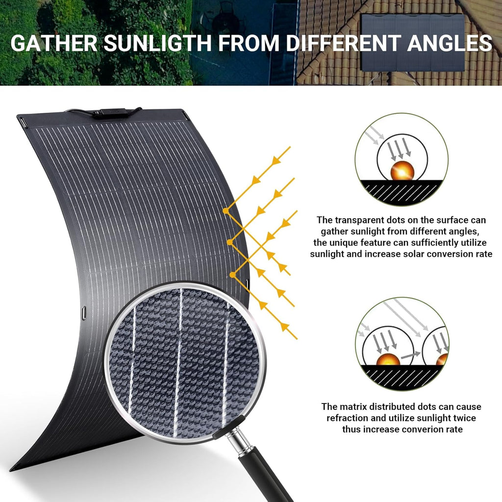 ALLPOWERS SF100 100W Flexible Solar Panel,Ultra-Thin 3mm Bendable Monocrystalline Solar Charger,25% Efficiency IP68 Waterproof for RV Roof,Camping,Marine Use,Compatible