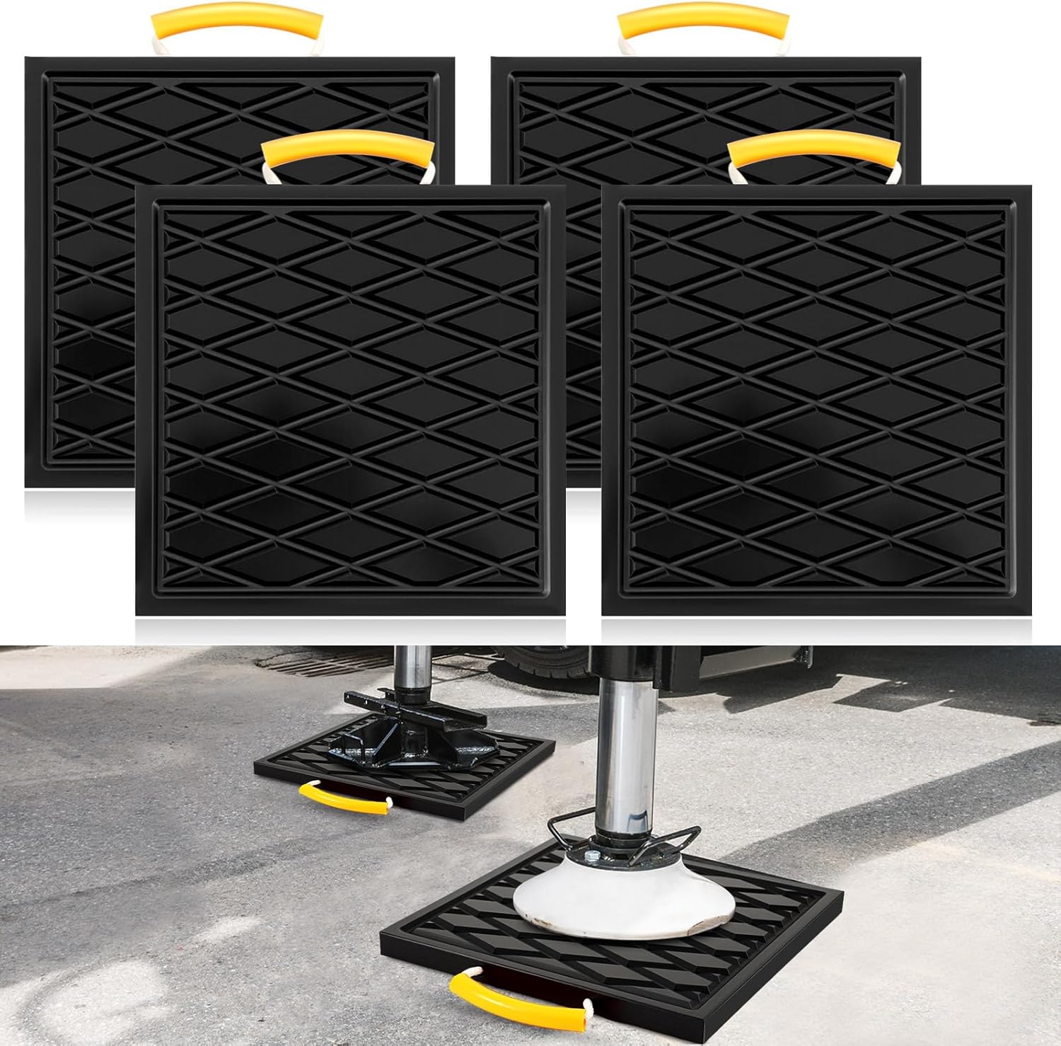 4 Pcs RV Jack Pads RV Leveling Blocks with Handle 12 x 12 x 1 Inch Heavy Duty Leveling Jack Pads Stabilizer Blocks for Truck Trailer Crane