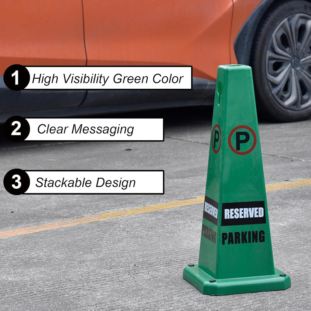 OrangeStar Reserved Parking Cones 4-Pack, 26.5" Large 4-Sided Message Safety Traffic Cones with Heavy Rubber Base for Indoor Outdoor Use, Parking Lot Control, Driveway Barriers