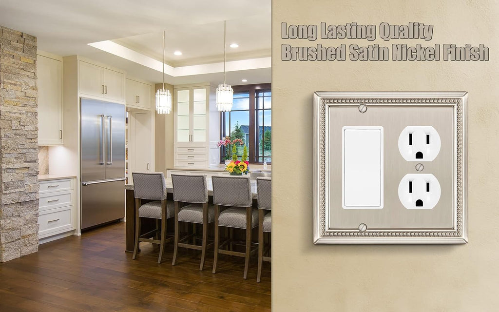 Henne Bery Sunken Pearls Heavy Duty Decorative Wall Plate Switch Plate Outlet Cover (Decorator/Duplex, Satin Nickel)