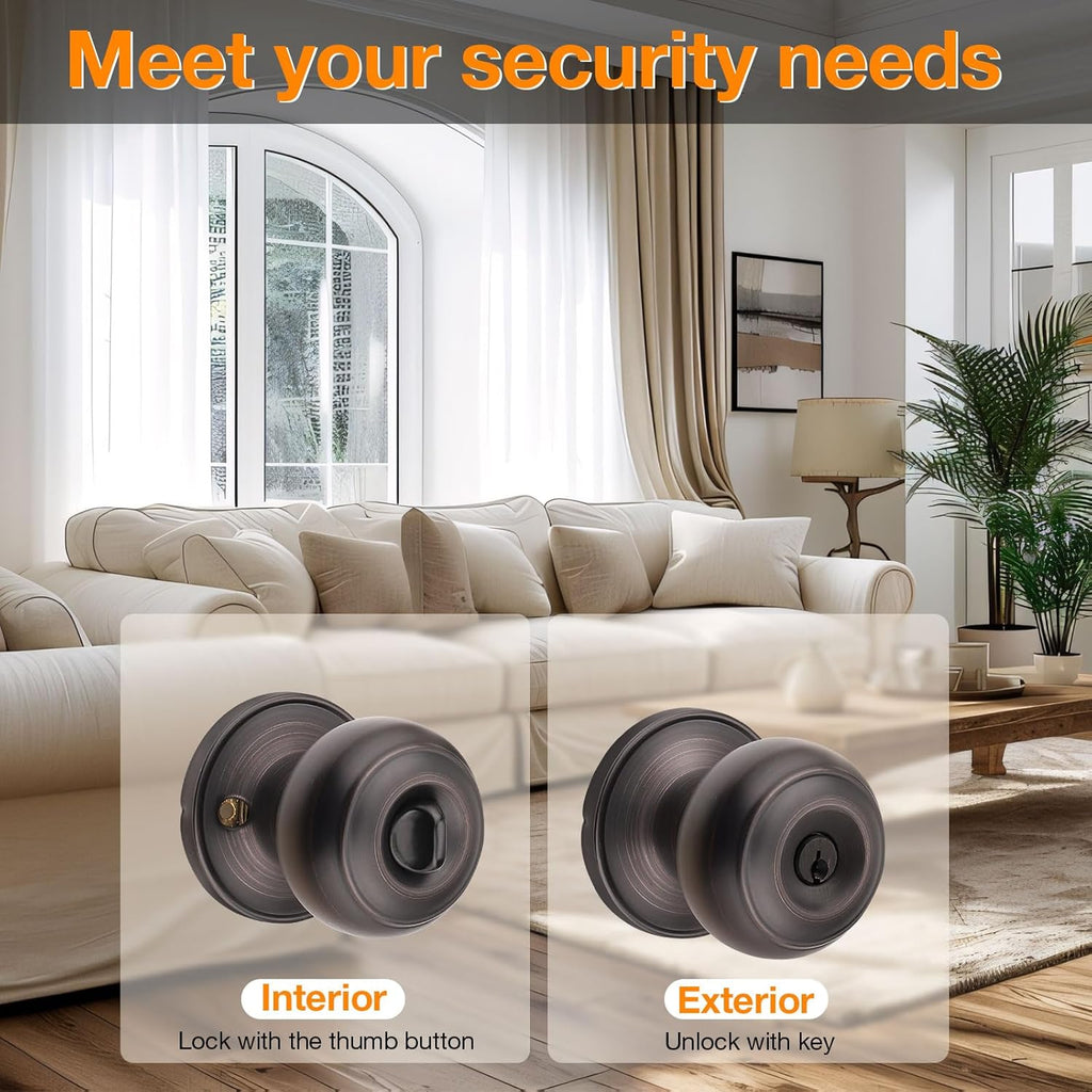 Gobrico Flat Ball Round Keyed-Alike Entry Knob for Exterior Door Oil Rubbed Bronze Finished Same Key Pack of 5