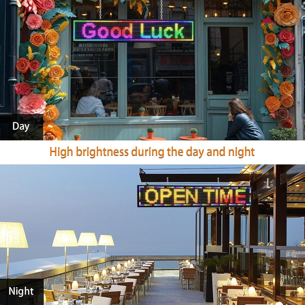 P6 Outdoor Full Color 40 x 18 inches Led Sign WIFI And USB Programmable Led Sign With High Resolution Scrolling Texts, Colorful images and videos LED Advertising Display Board For Shop (P10-40''x8'')