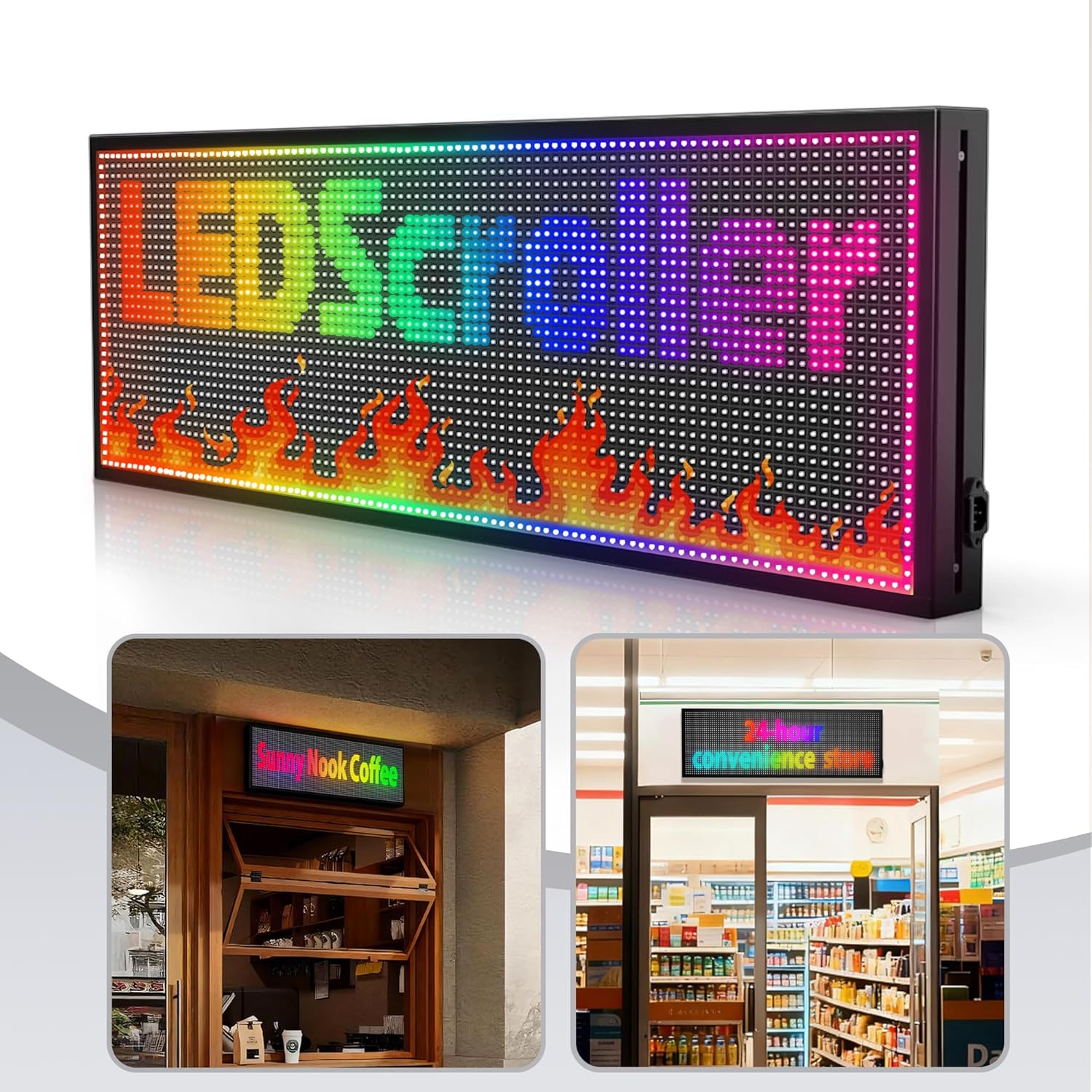 ‌Kochenkore P10 Programmable LED Sign, 39"x14" Scrolling Display, Waterproof Outdoor Digital Signage with WiFi Control, Indoor RGB Advertising Message Board for Business & Store Signs