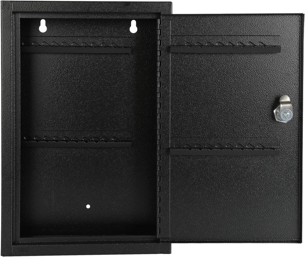 KYODOLED Key Storage Lock Box Wall Mount, Locking 40 Key Cabinet Holder Box with Key Lock, Hooks & Labels for Home, Office, Commercial Management, 2.5" D x 8.1" W x 12.1" H, Black