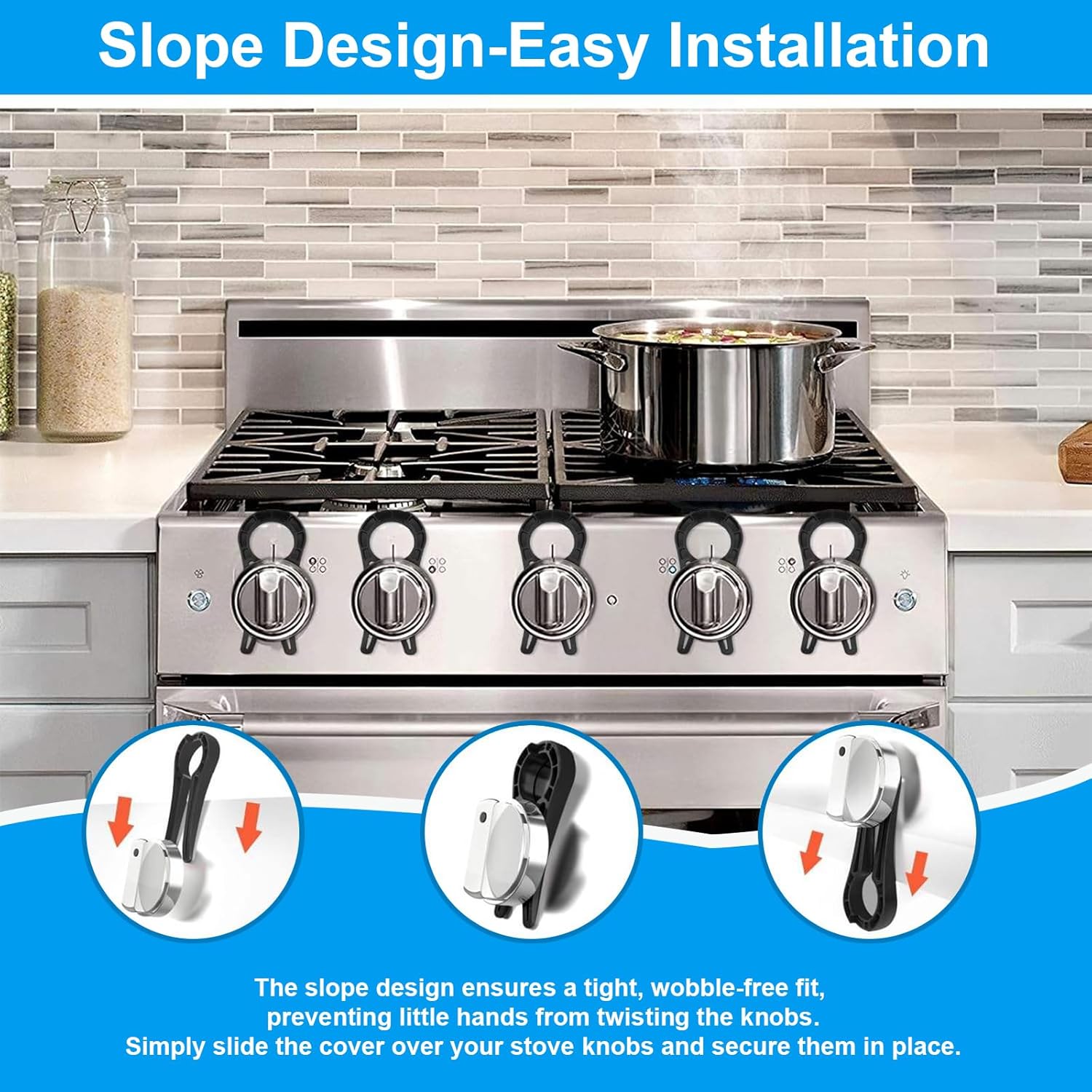 Gas Stove Knob Lock for Kids & Pets Safety,Gas Knob Lock to Effectively Prevent Accidental Touch,Easy to Install,Reusable PP Material,Fits Most Kitchen Sizes（BLACK,4PACK）