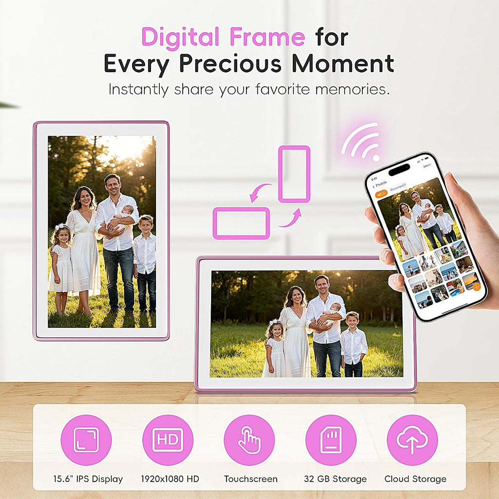 Westsee 15.6" Digital Wall Calendar Frame – Interactive Touchscreen Eletronic Calendars, Smart Family Planner for Schedule, Photo Display, Meals, Chore Chart & Tasks, Wall & Desk Mountable (Pink)