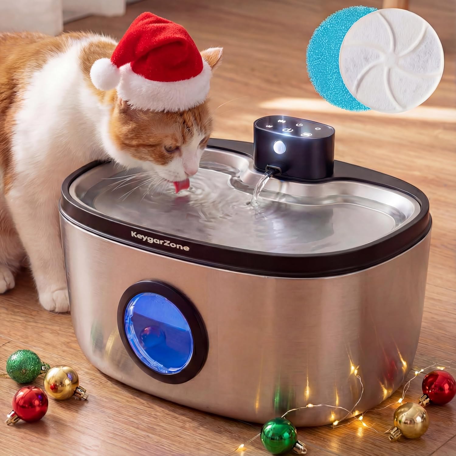 Wireless Cat Water Fountain Stainless Steel: 5L Stainless Steel Pet Water Fountain for Cats & Dogs Indoor, Automatic Battery Operated Cat Water Fountain, Ultra-Quiet Cat Water Dispenser with Filter