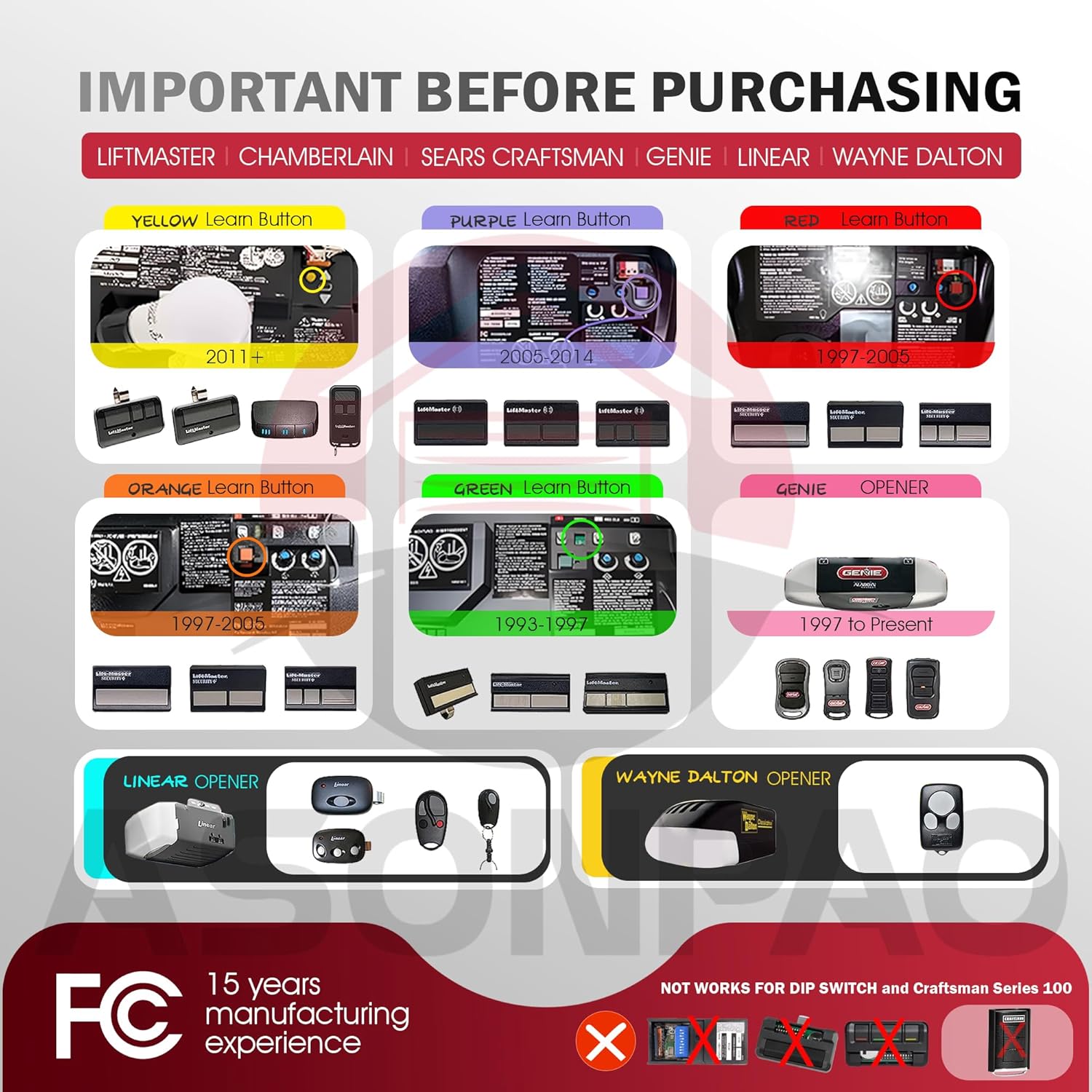 LiftMaster 374UT 2-Button Mini Universal Garage Door Opener Remote - Pack of 2【3-Year-Warranty】