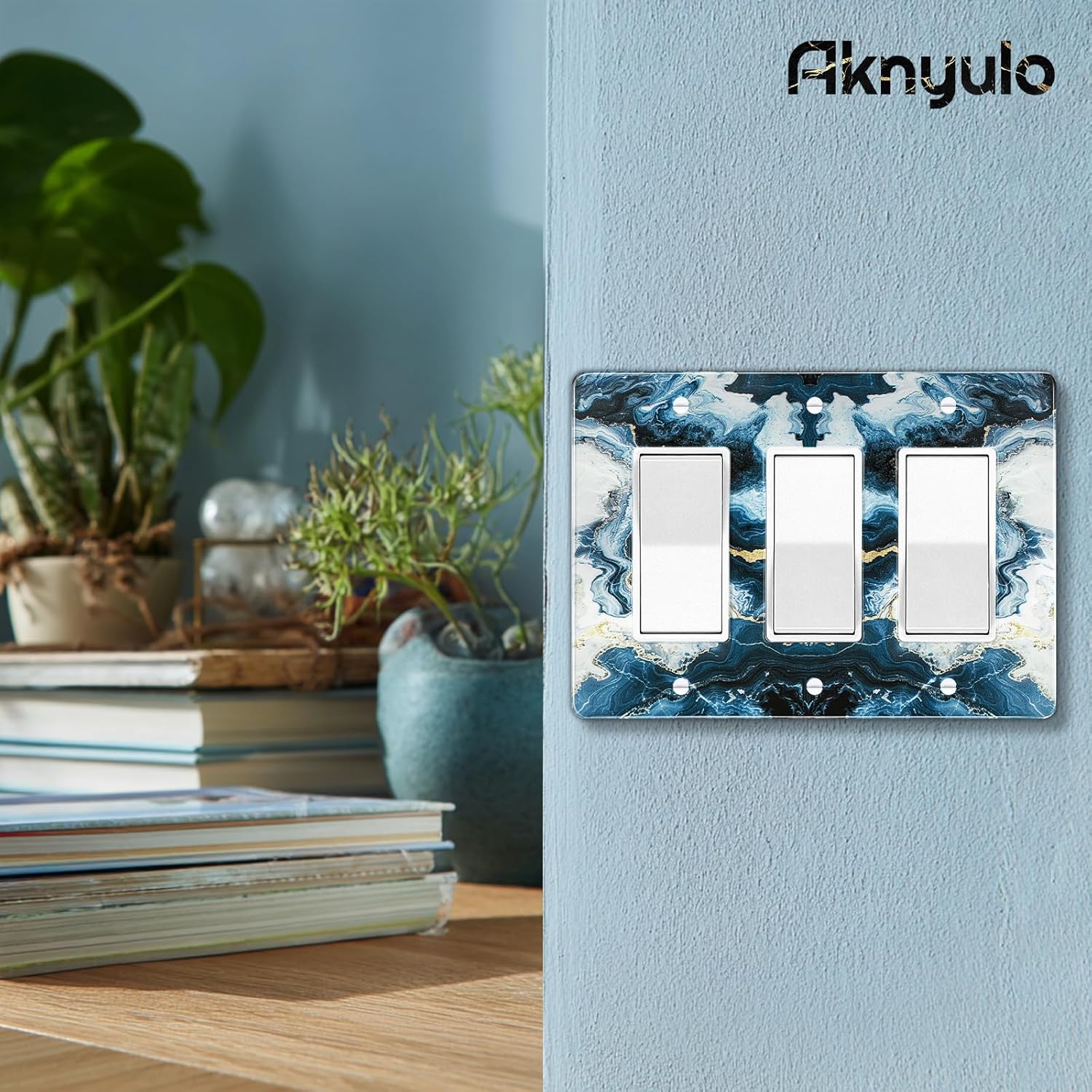 Luxurious Blue and Gold Marble Wall Plate Acrylic Wall Plate Cover Switch Plate Cover Light Switch Cover Switch Cover Decorative 3 Gang Toggle Outlet Covers Switch Cover