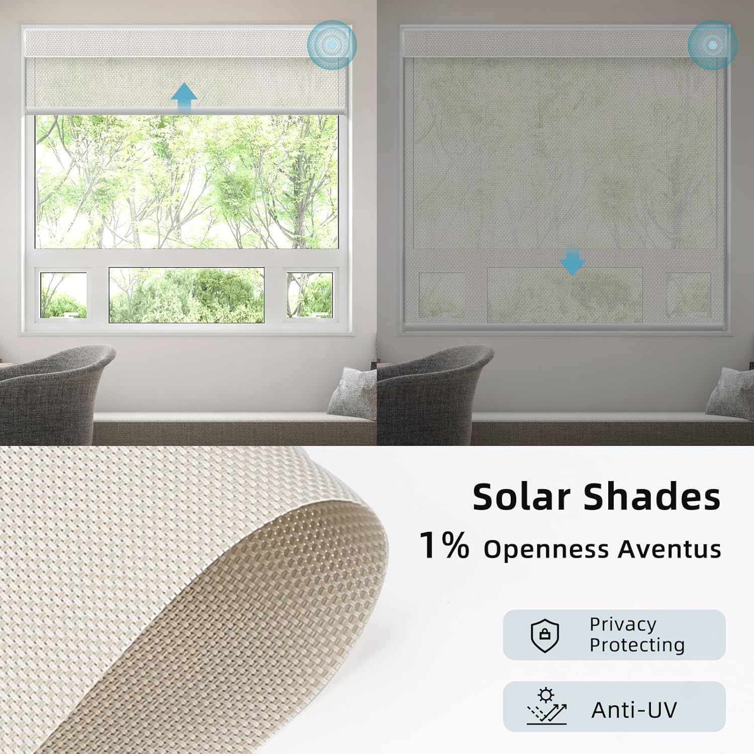 SmartWings Motorized Smart Roller Shades in Light Filtering, Electric Blinds with Remote for Windows Compatible with Alexa/Google Home/Homekit, Customized, 1% Openness Aventus Beige