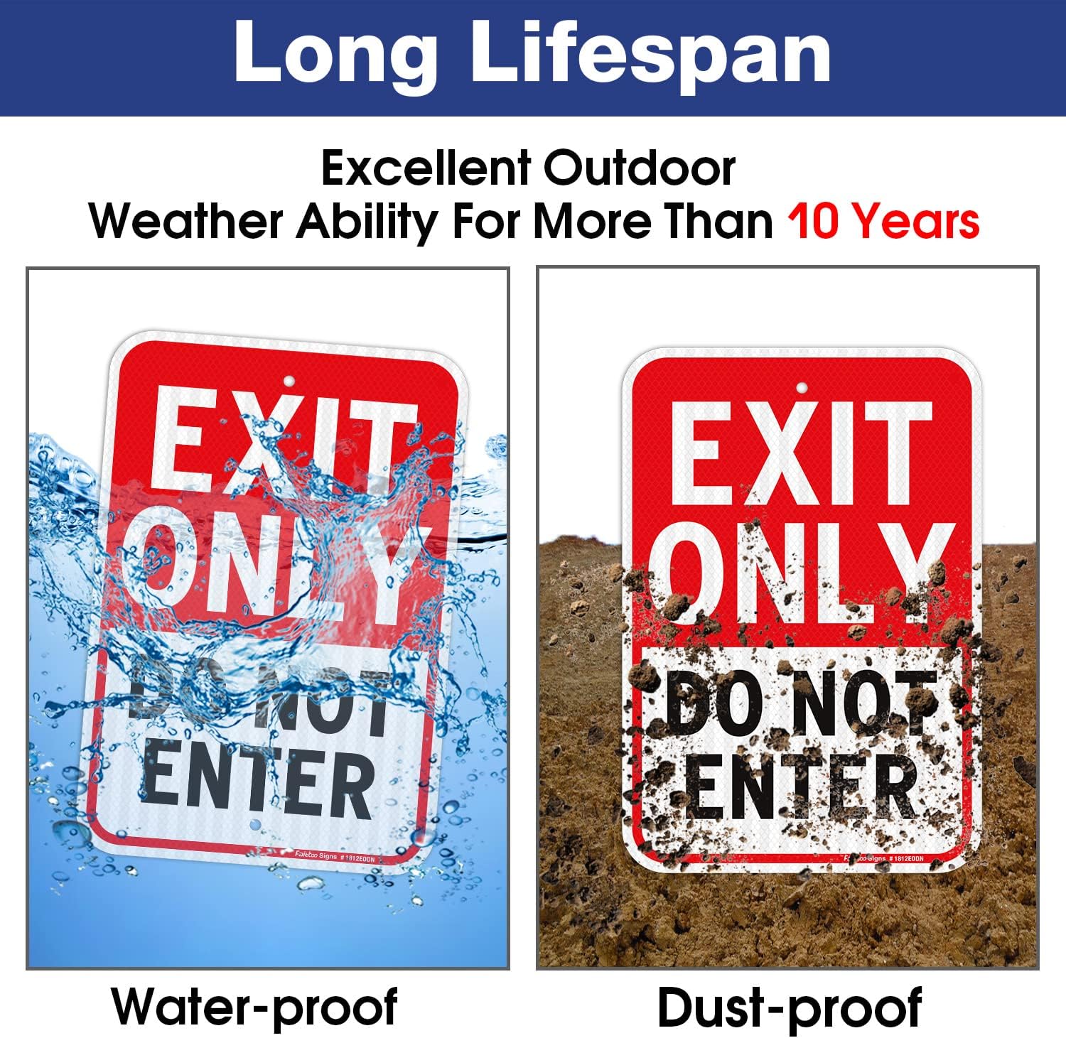 Faittoo Exit Only Do Not Enter Sign, 18 x 12 Inches Engineer Grade Reflective Aluminum Sign, UV Protected, Weather/Fade Resistant, Easy to Install and Read, Indoor/Outdoor Use (2 Pack)