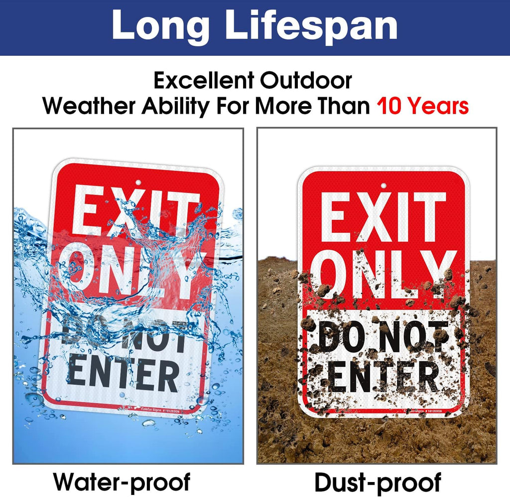 Faittoo Exit Only Do Not Enter Sign, 18 x 12 Inches Engineer Grade Reflective Aluminum Sign, UV Protected, Weather/Fade Resistant, Easy to Install and Read, Indoor/Outdoors Use