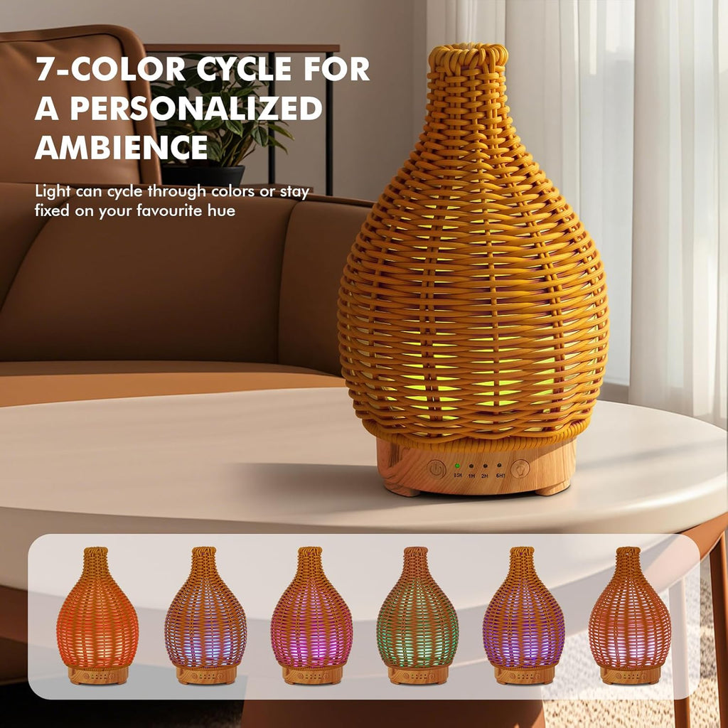 Essential Oil Diffuser Aromatherapy Diffuser-150ml Ultrasonic Fragrance Diffuser Humidifier Whisper Quiet Timer Setting 7 LED Colors Changing Lights for Home Office Decor & Gift (Handwoven)