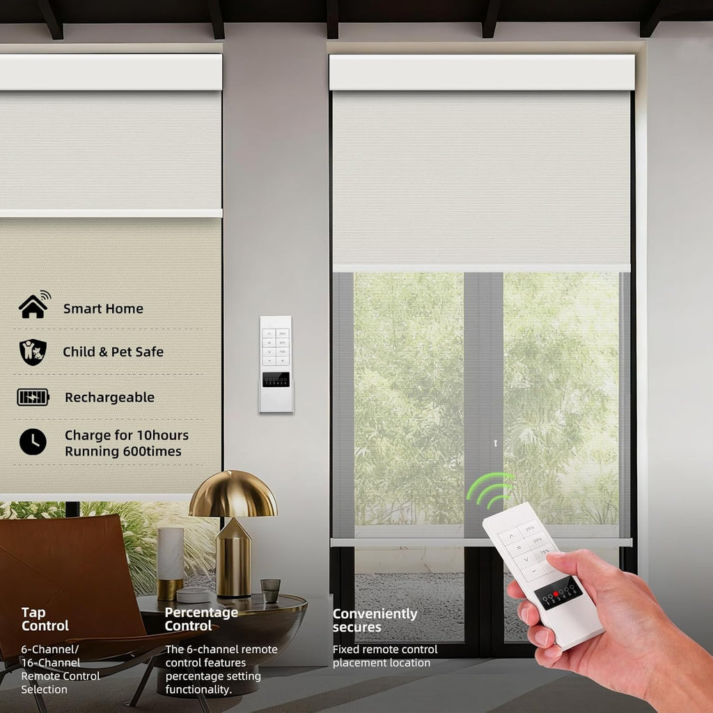 ZSTARR Motorized Day and Night Dual Smart Blind for Window with Valance Rechargeabl Motor,Blackout Roller Shade Custom Size,with Valance Suitable for Home,Office (Full Blackout Light Coffee)…