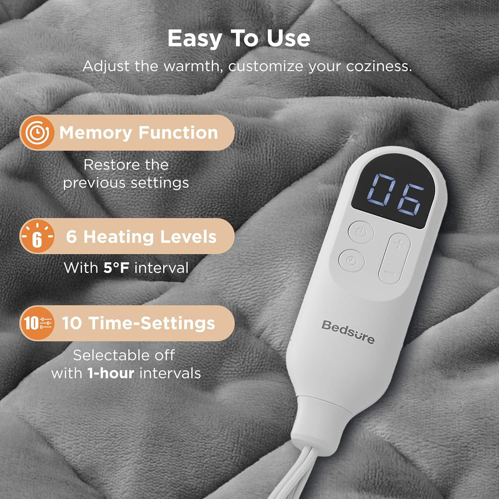 Bedsure Electric Blanket Full Size - Quilted Heated Blanket Full, Soft Flannel Thick Heating Blanket with 10 Time Settings & 6 Heat Settings, Warm Gifts for Women Men (72x84 inches, Formal Gray)