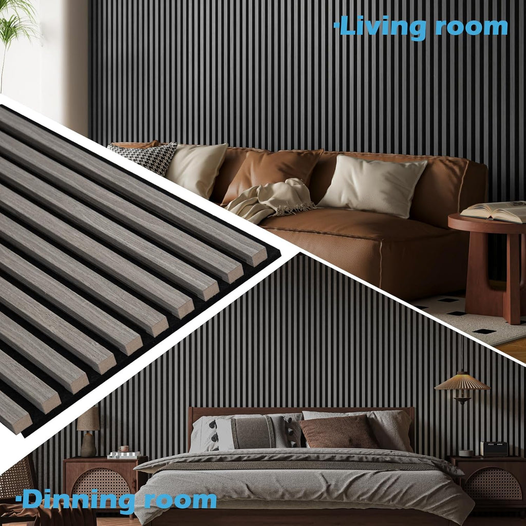 Art3d 4-Pack 108" x 12" Acoustic Wood Panels for Wall, Soundproof Wood Slat Panel for Wall and Ceiling, 3D Fluted Sound Absorbing Paneling for Interior Wall Decor, Living Room, Bedroom - Smoky Oak
