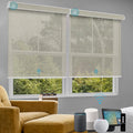 SmartWings Motorized Roller Shade, 50% Light Filtering Smart Window Blinds Semi-Blackout PVC Free Work with Apple Homekit Alexa Matter Z-Wave Zigbee Google Home, Remote Control Electric Blind, Stone