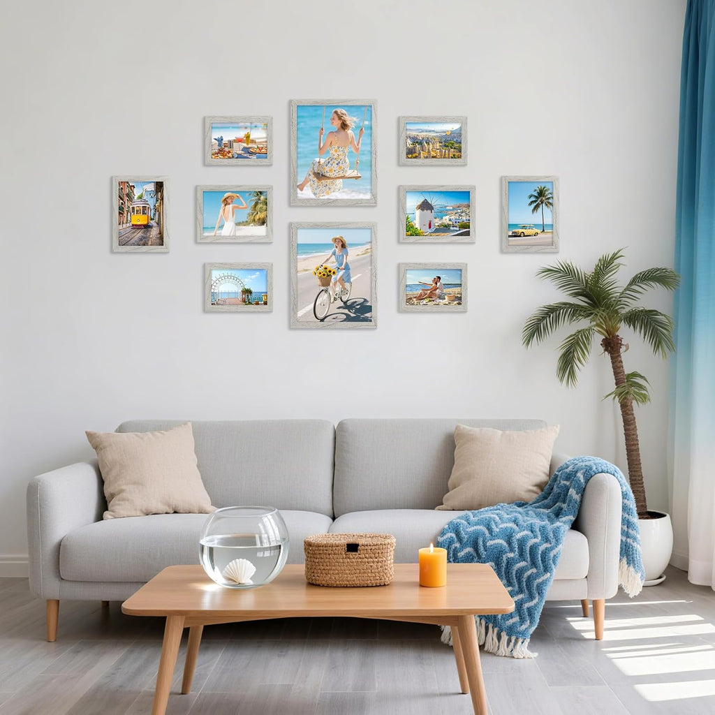 decorUhome Picture Frames Collage Wall Decor for Photo Gallery Display, Assorted Picture Frames set of 10 Including Two 8x10 / Four 5x7 / Four 4x6 for Family Wall Decor, Grey, 10 Pack