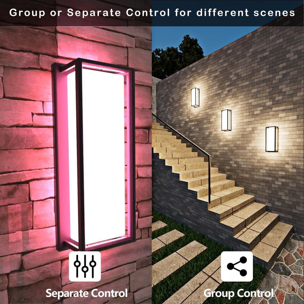 Smart Outdoor Lights Color Changing 2 Pack, RGB+2700K-6500K Outdoor Wall Sconce Aluminum Exterior Lighting Fixtures Waterproof Antirust, APP Control Up and Down Lights