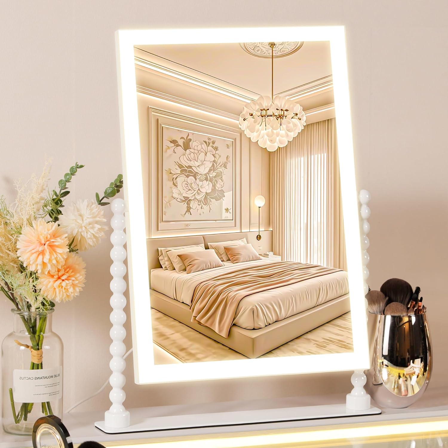 VANITII Vanity Makeup Mirror 12”x16” Hollywood Mirror with Lights and Smart Speaker Desk Mirror 3 Lighting Modes Touch Control for Dormitory Bedroom