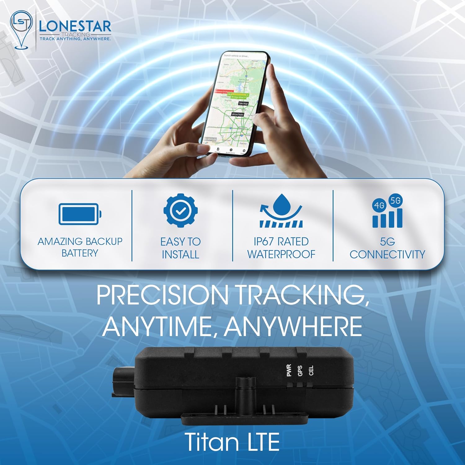 LoneStar Tracking GPS Tracker: Titan LTE 4G/5G, Hidden GPS Tracking Devices for Cars, Trucks, Fleet, Motorcycles, Assets, Anti-Theft Vehicle Security, Real-Time Location (Low Cost Subscription Plan)