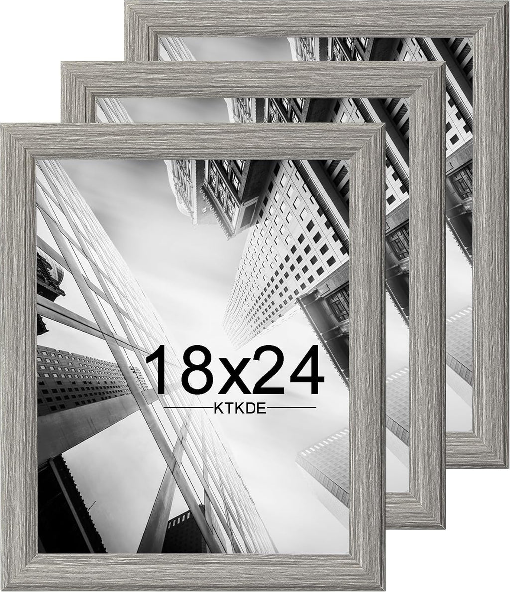 KTKDE Studio Gallery 18x24 Select Poster Frame Set of 3, Grey Wooden frames Display Poster, Posters & Art Prints for Artwork Wall Vertical or Horizontal Display best gift