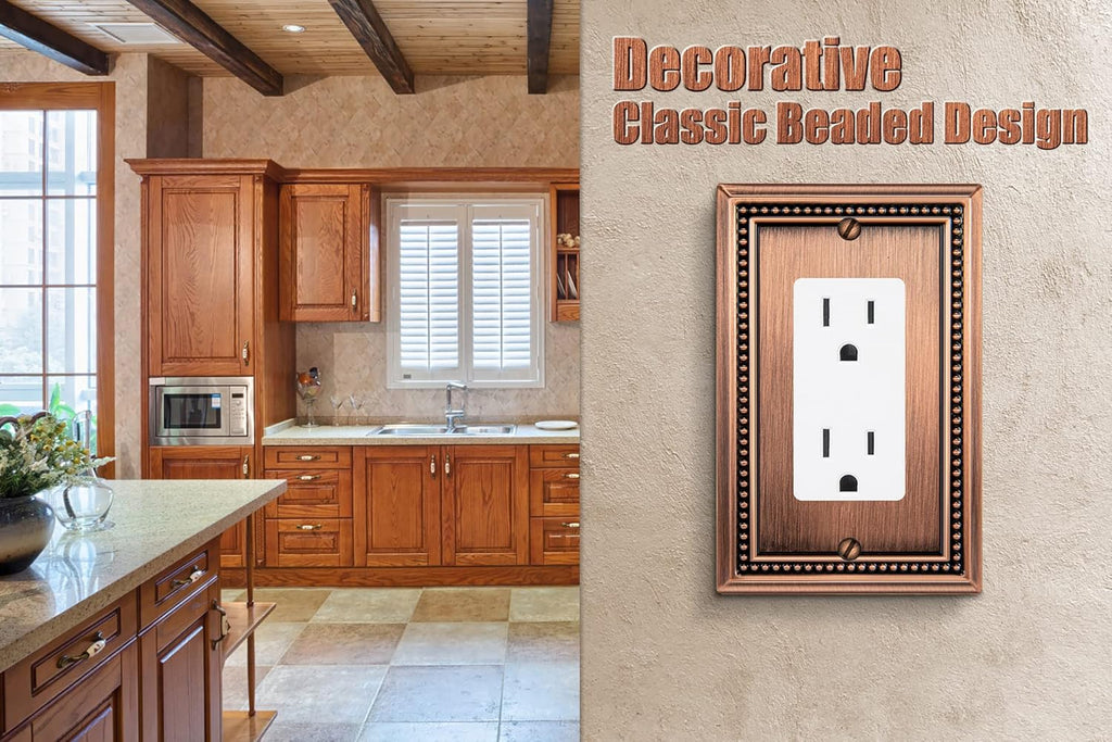 Henne Bery Sunken Pearls Heavy Duty Decorative Wall Plate Switch Plate Outlet Cover (Single Decorator, 3 Pack, Antique Copper)