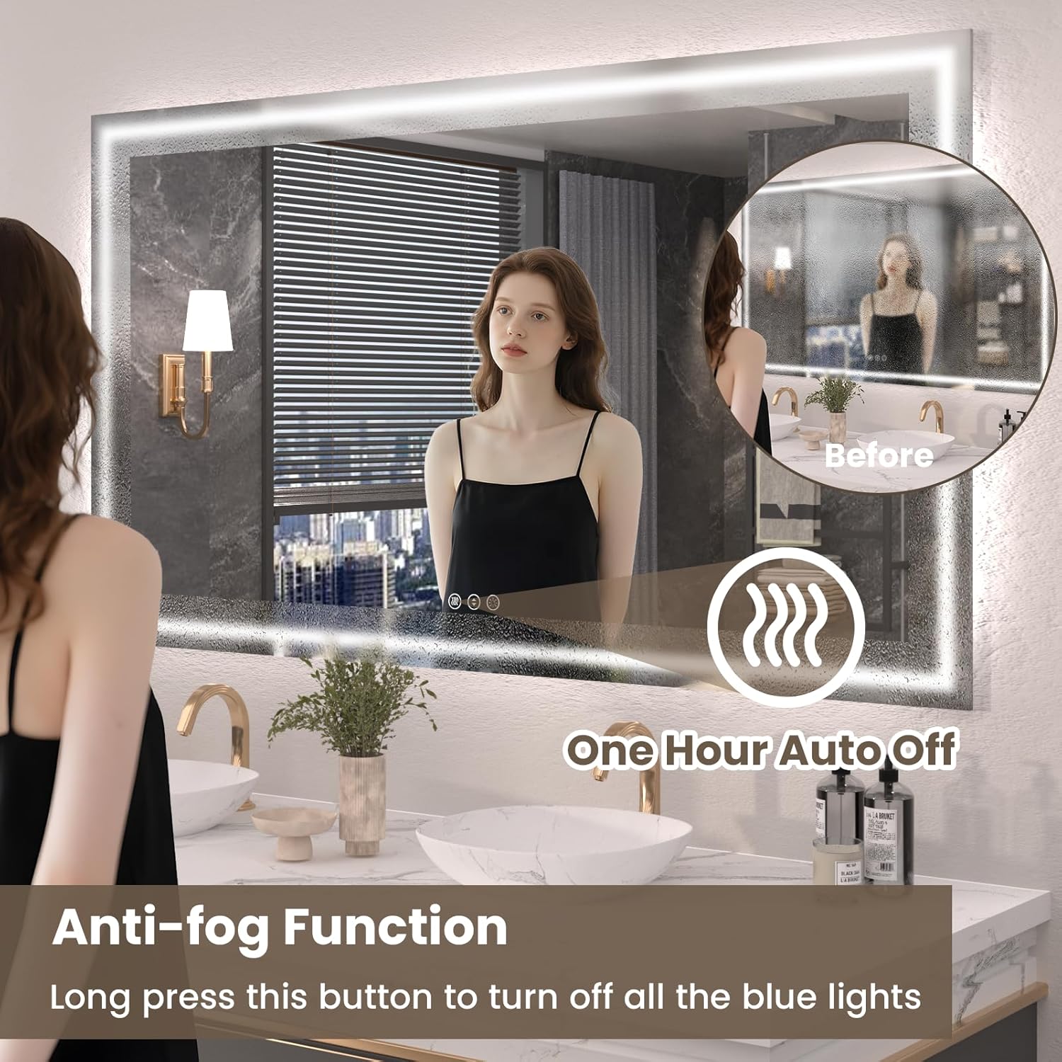72"X40" LED Bathroom Mirror with Front Lights and Backlit, Anti-Fog, Dimmable, Shatter-Proof Tempered Glass, Lighted Bathroom Vanity Mirror for Wall with 3 Colors, Memory Function