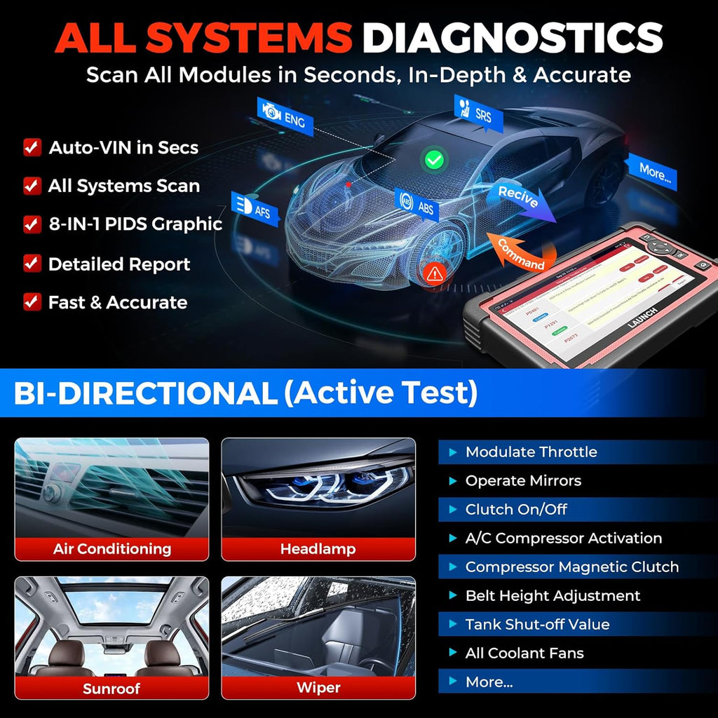 LAUNCH X431 CRP919E OBD2 Scanner, 2026 Bidirectional Scan Tool as CRP919EBT, CANFD/DoIP/FCA SGW, ECU Code, 35+ Service, Active Tests, All-in-One Full System Diagnosis, BST360 & i-TPMS, 2 Year Update