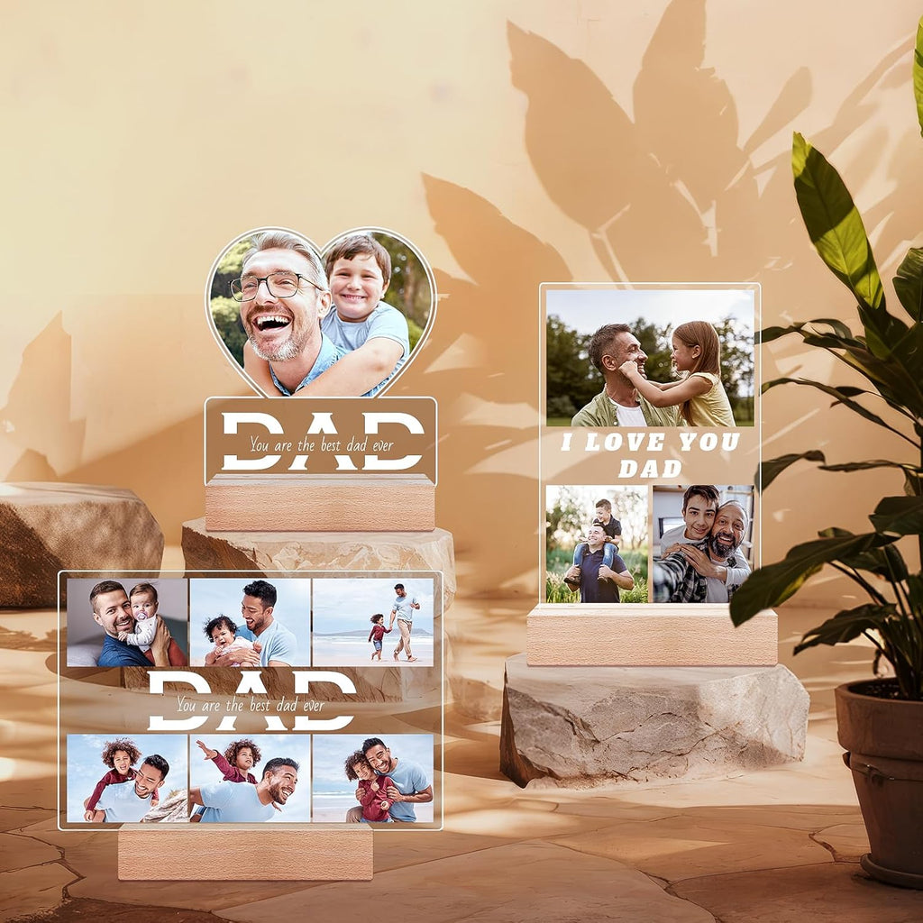 Personalized DAD Picture Frames, Customized Photo Frame with Night Light, Custom Picture Frames, Best Dad Ever Gifts, Personalized Birthday Gifts for Dad from Daughter Son Wife