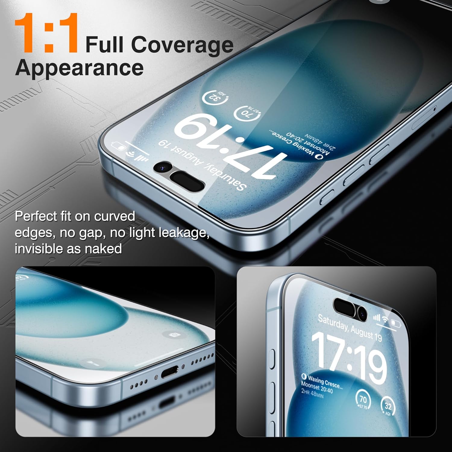 EZ-GLAZ- 4 Pack for iPhone 15 Plus Privacy Screen Protector [6.3"] With 2 Pack Camera Lens Protector, 9H+ Hardness 12FT Military Grade Shatterproof Scratch Resistant Durable Tempered Glass Film with Flawless Fit Kit