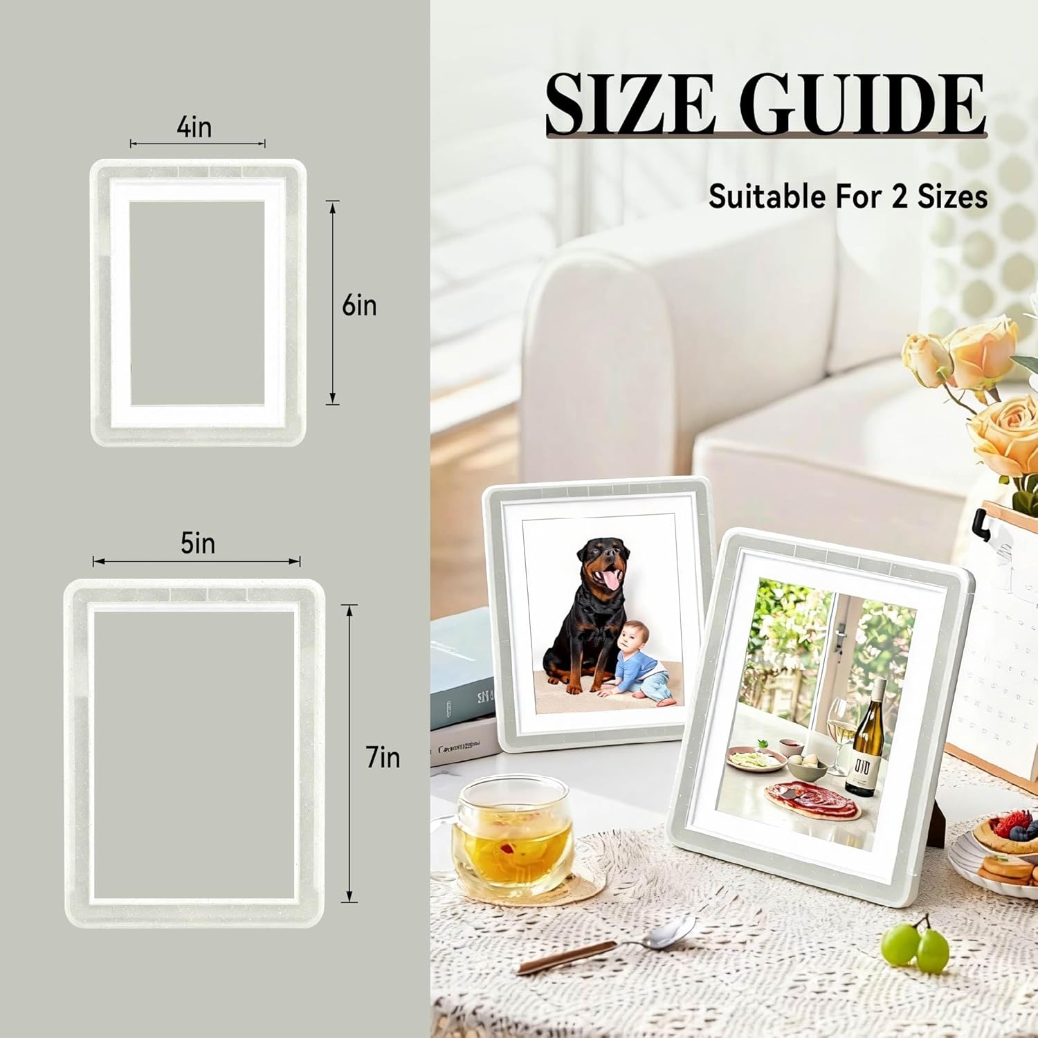 5x7 Picture Frame, Clear Acrylic Photo Frame with White Mat for 4x6 Photos, One-Piece Shatterproof Tool-Free Design, UV-Resistant Waterproof Tabletop Frame for Home Office Decor with 10-Year Warranty