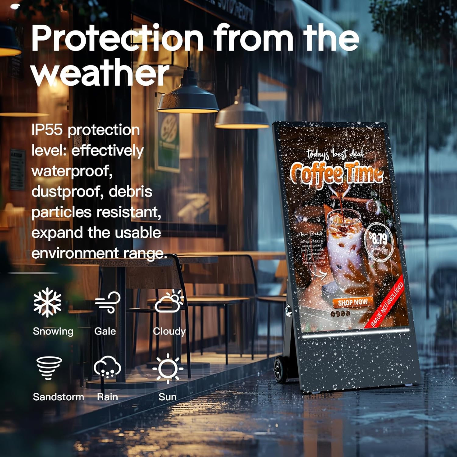 MWE 43 Inch Outdoor Digital Signage Display, Portable Battery Powered High Brightness Screen Advertising Display Kiosk, Movable Waterproof Standing Poster, Android OS