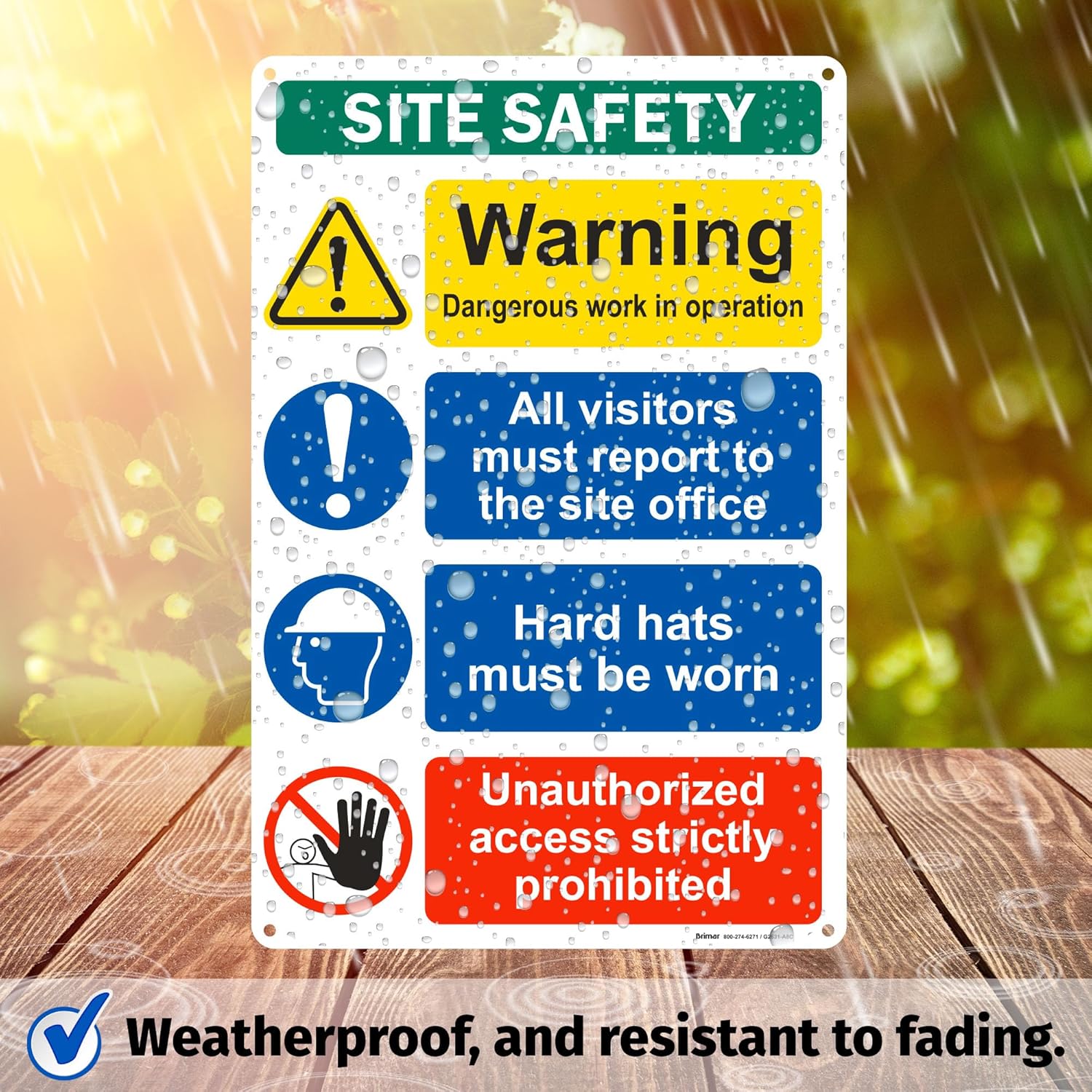 Brimar - 12" x 18" - Construction Site Safety Sign - .063″ White Rust-Free Aluminum - Bold Text - Easy Installation