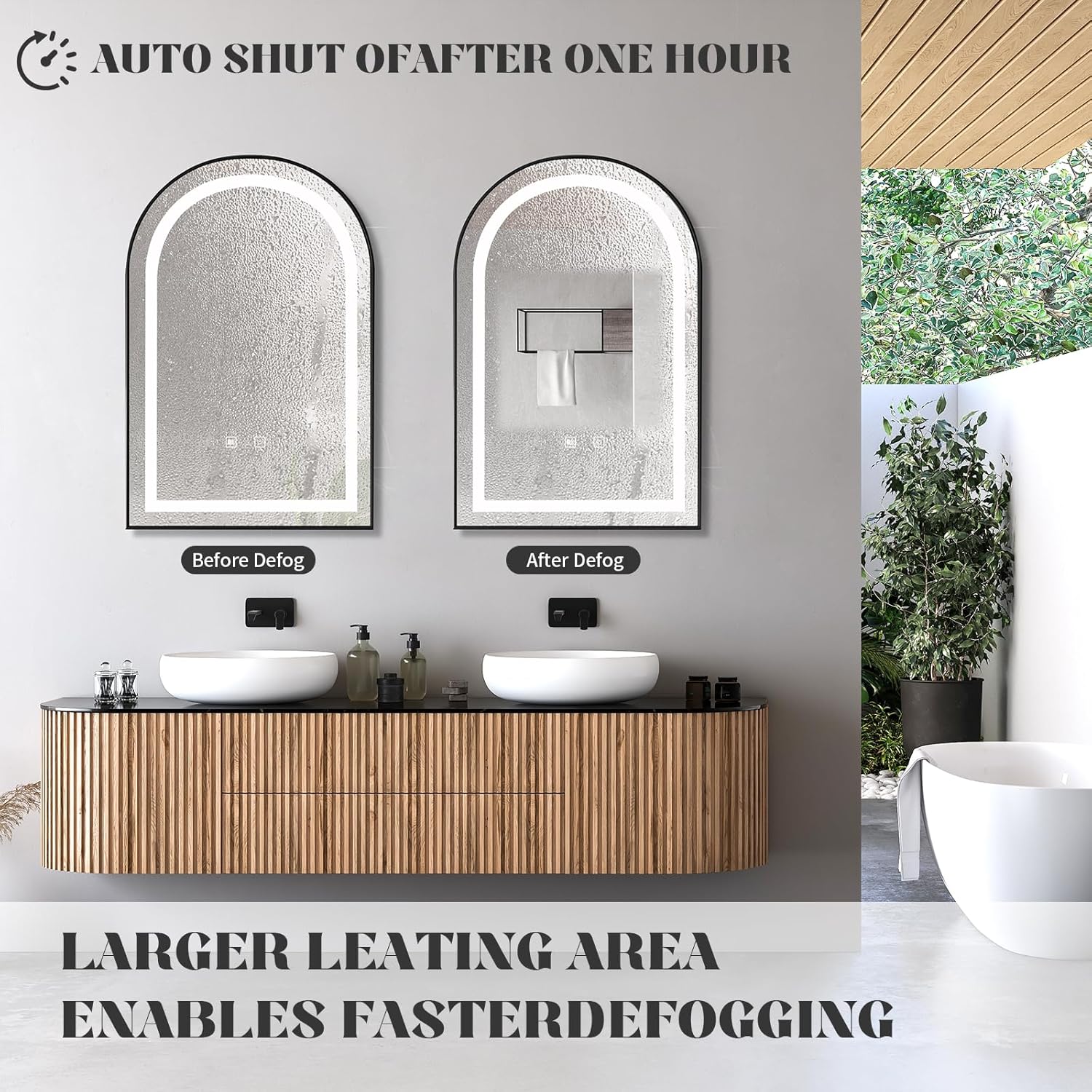 LED Bathroom Mirrors with Lights,24"x36"Black Arched Mirror for Bathroom,Fogless,3 Colors Dimmable,Anti-Fog,Wall Mounted Lighted Vanity Mirror,Black