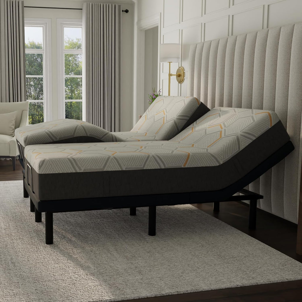 Blissful Nights e4 Cal King Split Adjustable Bed Base Frame with 12" Medium Firm Copper and Gel Infused Memory Foam Mattress