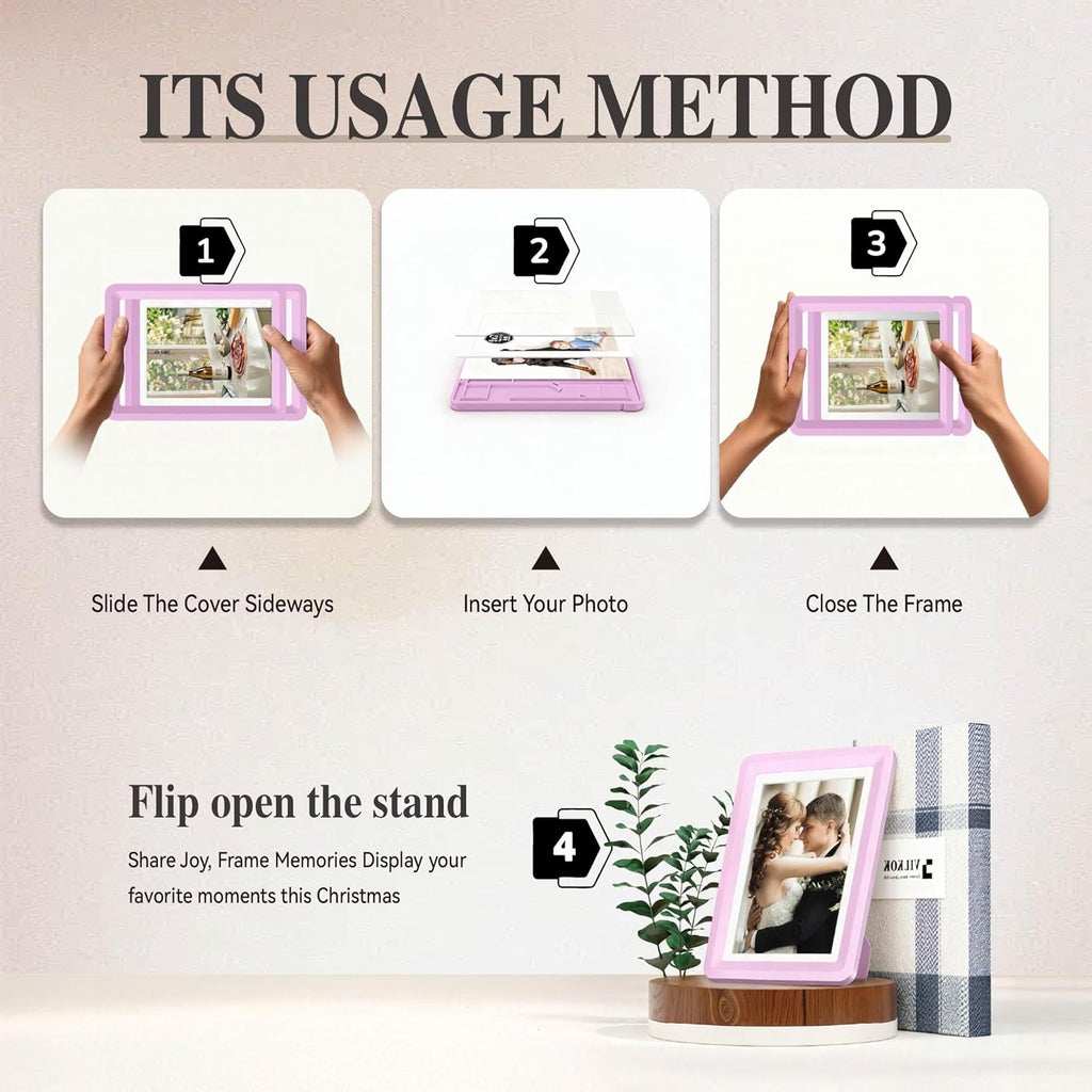 Pink 5x7 Picture Frame with Acrylic Front 4 Pack, ABS Frame for 5x7 or 4x9 Photos, Shatterproof UV-Resistant Tabletop Photo Frame, Vertical/Horizontal Display for Home Décor