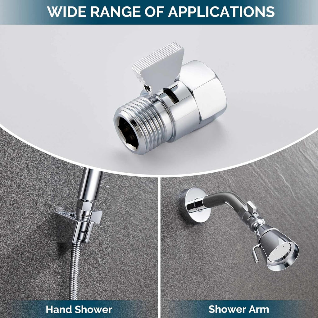 Angle Simple Shower Flow Water Valve, Brass Shut Off Valve for Hand Shower, RV Hose Flow Restrictor, Chrome