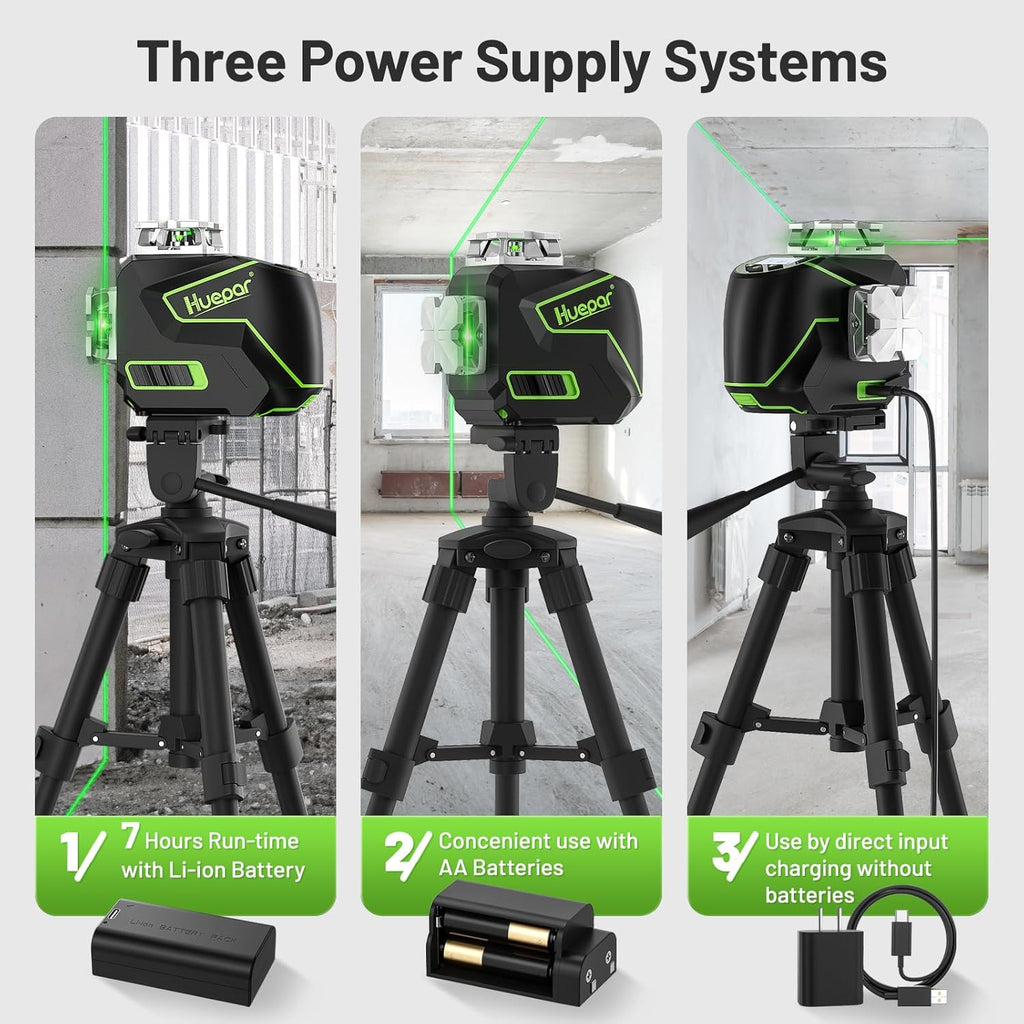Huepar Laser Level, Self Leveling 12 Lines Cross Line Laser with LCD Screen 3 x 360° Bluetooth Connected Green Beam Laser Tool, 3D Horizontal & Vertical Laser Line -Remote Control&Rechargeable Battery