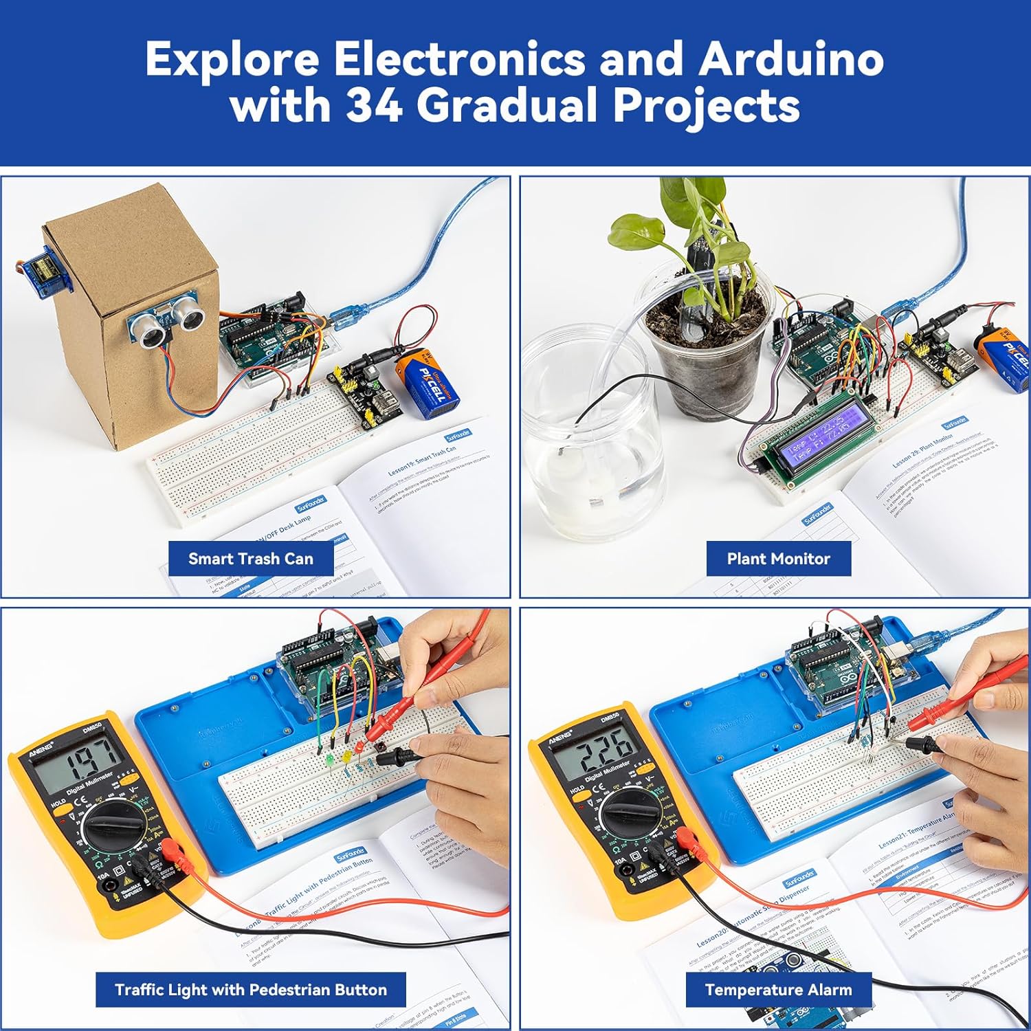 SunFounder Inventor Lab Starter Kit with Original Arduino Uno R3 REV3 Board Multimeter 34 Projects RAB Breadboard Holder Battery HCSR-04, RoHS Compliant, for Beginners & Engineers