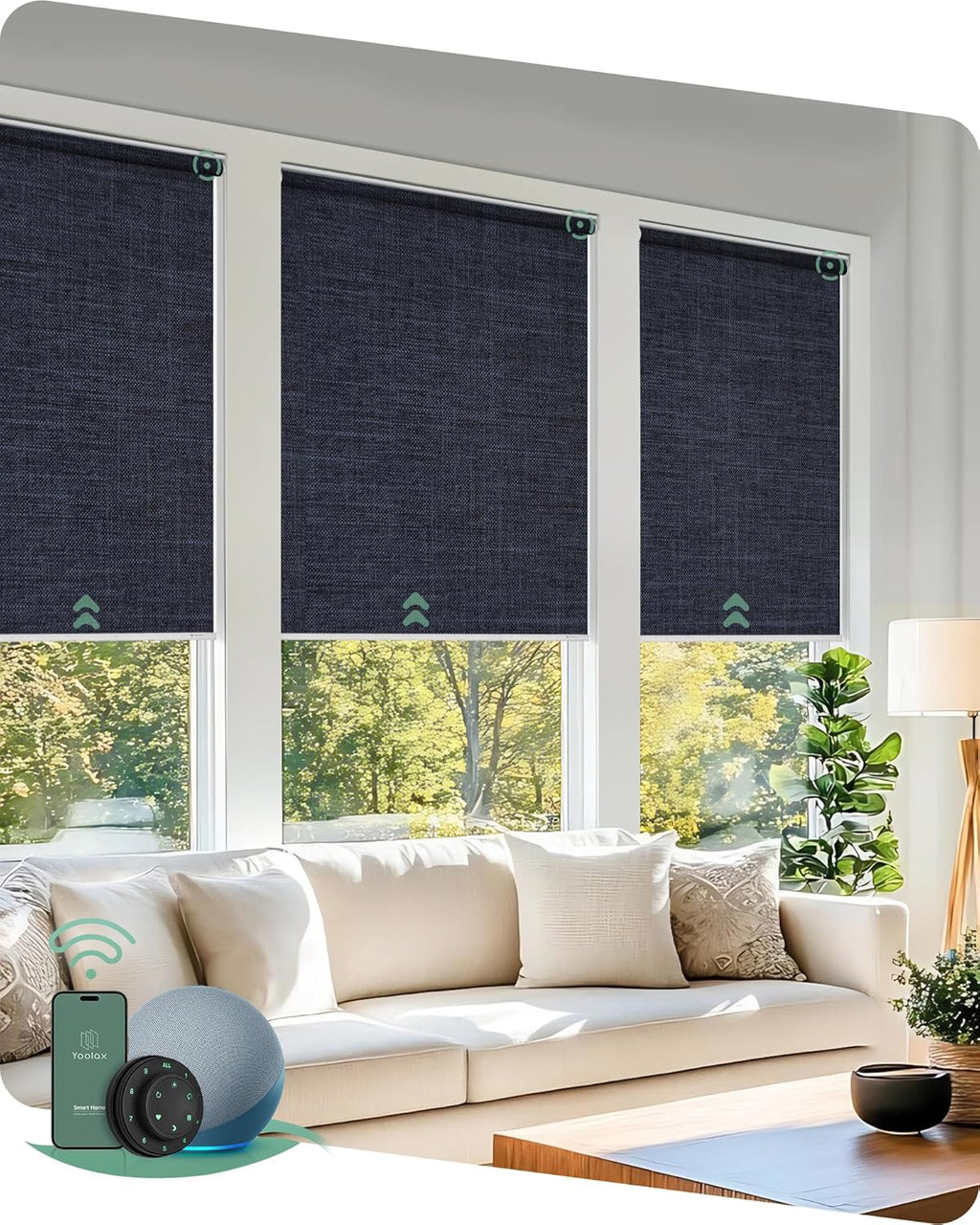 Yoolax Motorized Blinds with Remote, Blackout Smart Blinds for Windows Motorized Roller Shades, Automatic Window Shades Work with Alexa Custom Size (Blackout-Fabric Navy Blue)