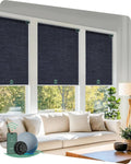 Yoolax Motorized Blinds with Remote, Blackout Smart Blinds for Windows Motorized Roller Shades, Automatic Window Shades Work with Alexa Custom Size (Blackout-Fabric Navy Blue)
