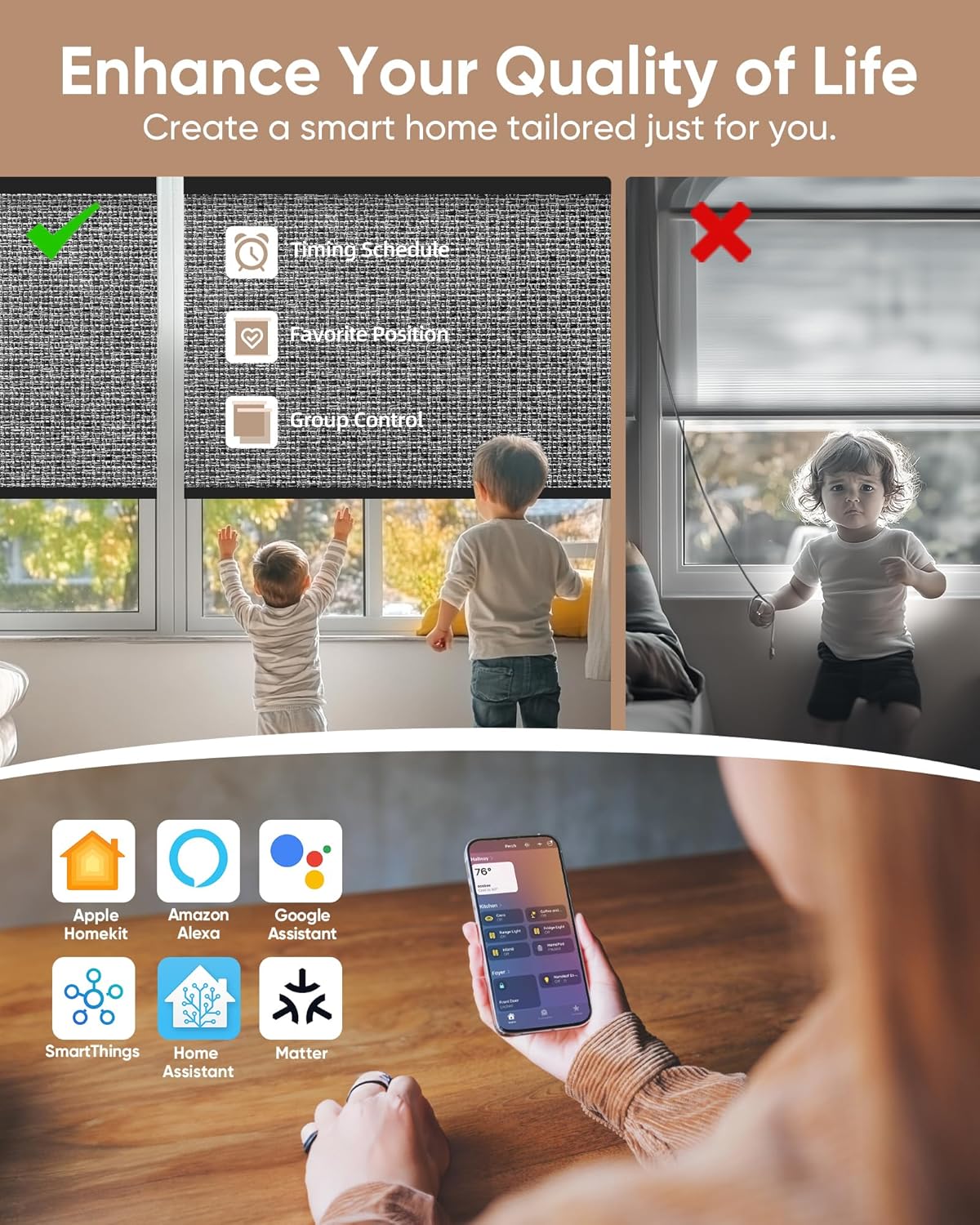 Kincmo Motorized Blinds with Remote,100% Blackout Motorized Roller Shades Work with Apple Homekit,Alexa,Google, Custom Electric Blinds with App,Voice Control (Groove Dark Grey)