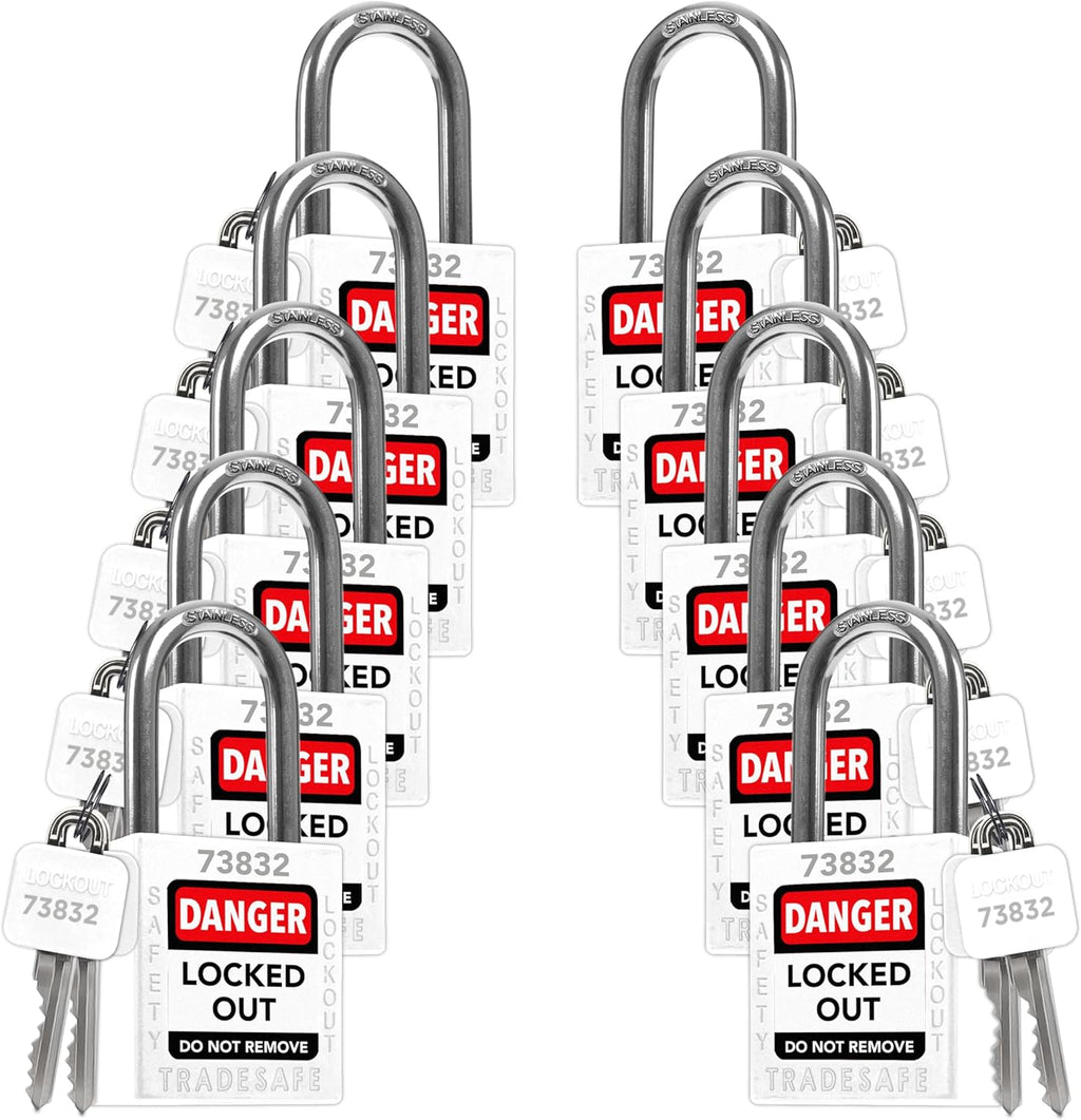 TRADESAFE Lockout Tagout Locks Set - 10 White Loto Locks, Keyed Alike Lockout Locks, 2 Keys Per Lock, OSHA Compliant Lock Out Tag Out Padlocks