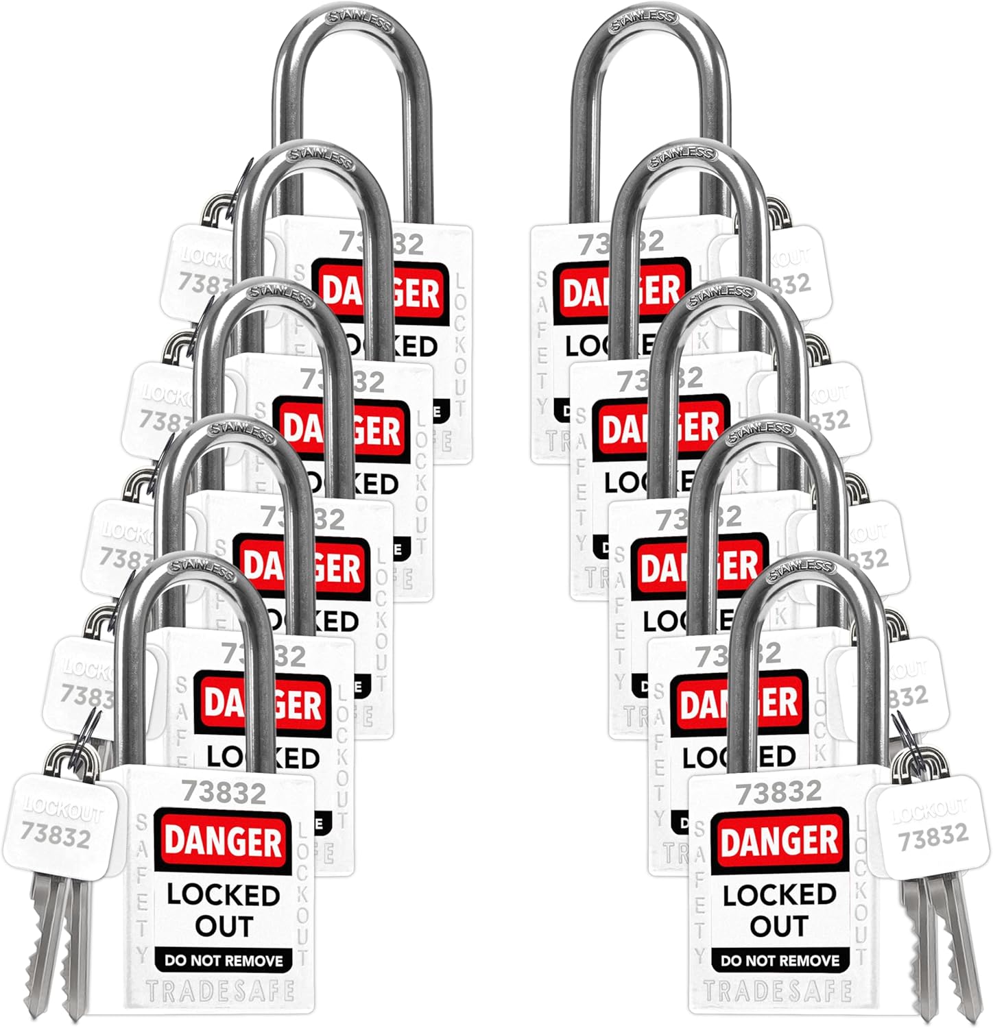TRADESAFE Lockout Tagout Locks Set - 10 White Loto Locks, Keyed Alike Lockout Locks, 2 Keys Per Lock, OSHA Compliant Lock Out Tag Out Padlocks