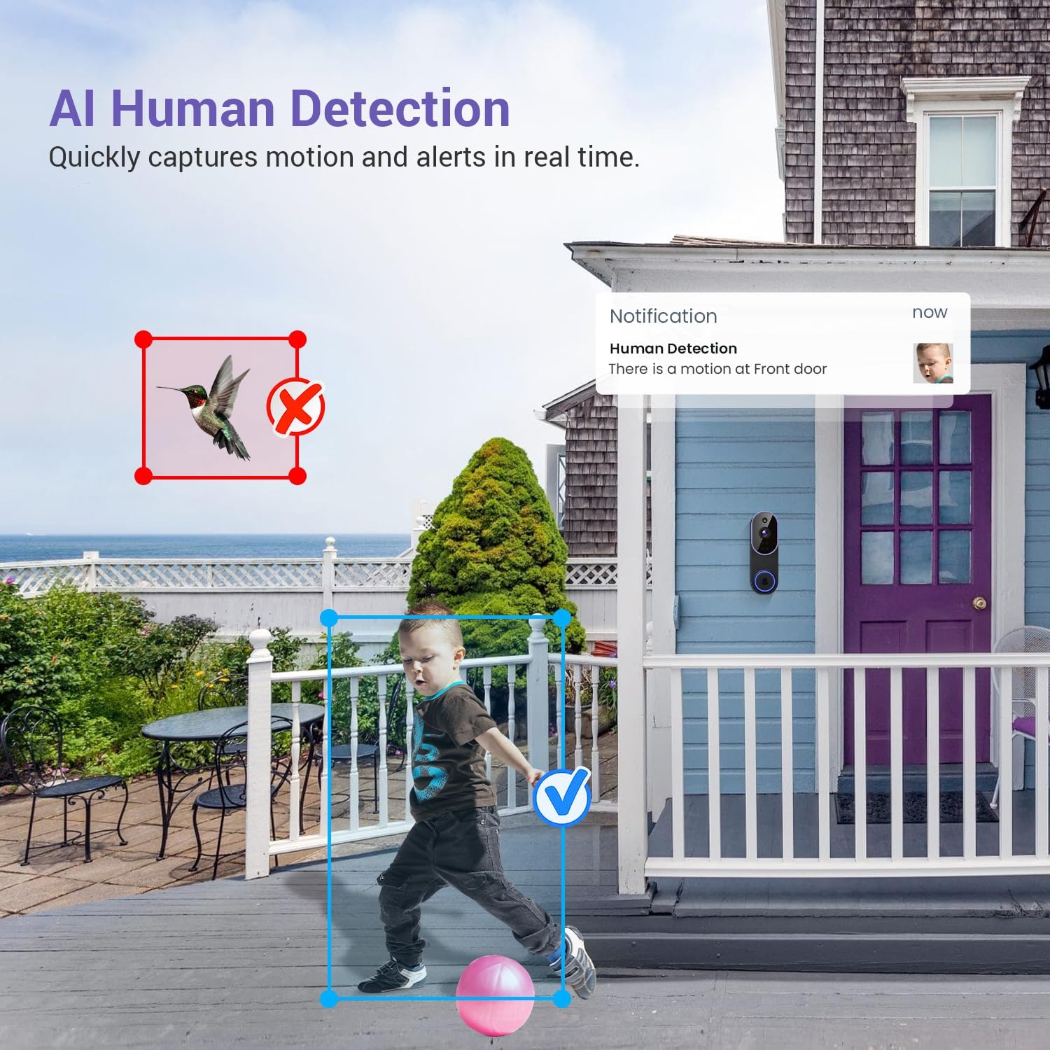 1080P Smart Video Doorbell Camera with Motion Detection, Night Vision, Cloud Storage, Two-Way Talk, Battery Powered, Home or Business Security, 2.4GHz Wi-Fi(Excluding Receiver)
