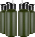VEGOND 32 oz Insulated Water Bottle Bulk Stainless Steel Metal Water Bottles with Leak Proof Straw Lid & Spout Lid, Wide Mouth Double Walled Vacuum Travel Sports Bottle, 4 Pack