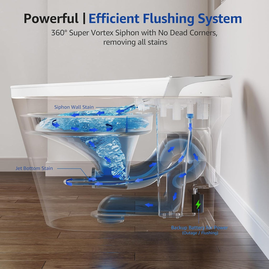 Smart Toilet with Bidet Built In, Auto Open & Close, Foot Sensor Flush, Heated Seat, Warm Water, Dryer, Tankless Dual Flush Elongated Toilet, Foam Shield, LED Night Light & Remote Control