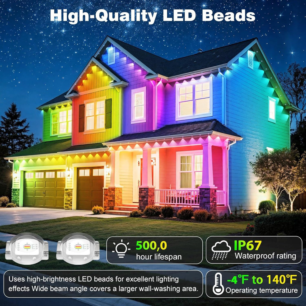 LITSOUL 100FT Permanent Outdoor Lights for House Waterproof, Smart RGB Eave LED Lighting with 16 Million Colors, IP67 Outdoor Strip Lights for Christmas Halloween Holiday Daily Decorations (100FT)